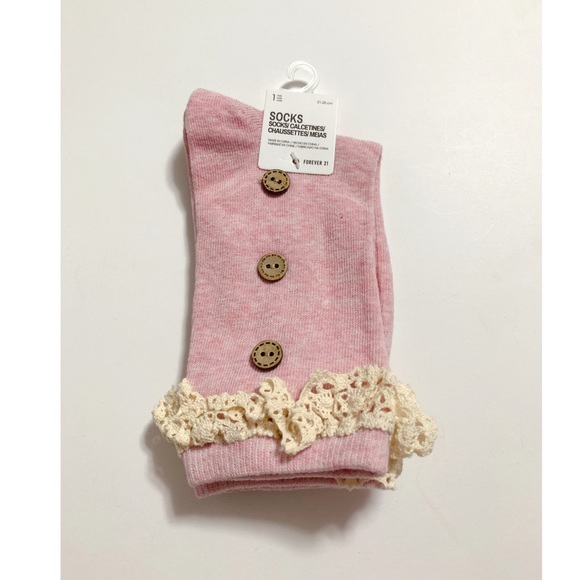 Crochet Trim Crew Sock With Buttons - Picture 2 of 3